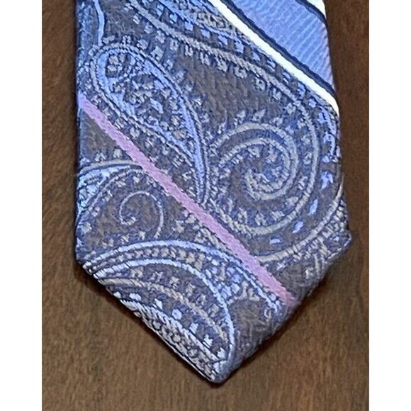 Pronto Uomo Platinum Blue Purple Hand Made 100% Silk Mens Neck Tie Made In China - Picture 6 of 9